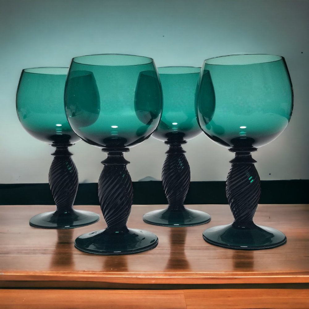 Theresienthal Pieroth Romer Green Wine Glass Bavarian Twisted Stem Hock Set of 4 - Picture 8 of 9